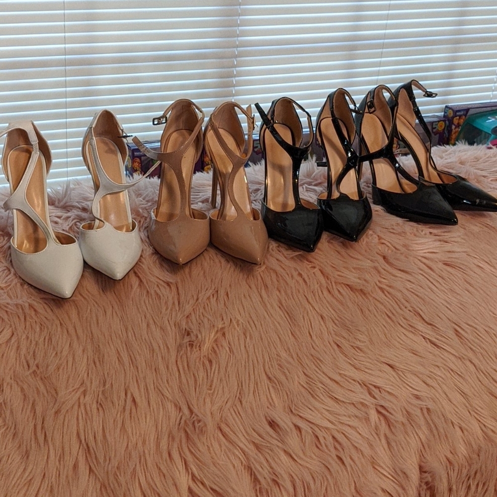 T strap point toe heels.